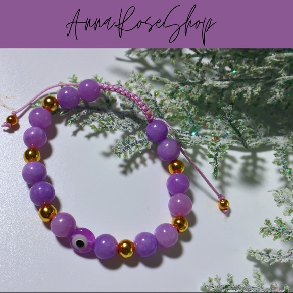 Purple evil eye  bracelet glass bead - Picture 2 of 3